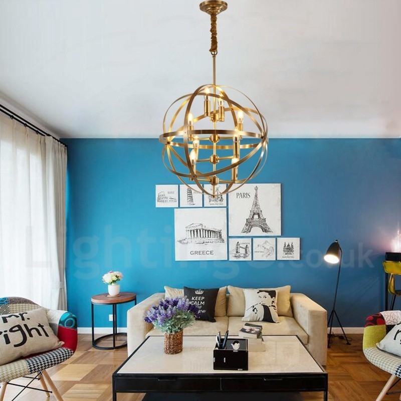 8 Light Retro Rustic Luxury Brass Pendant Lamp Chandelier