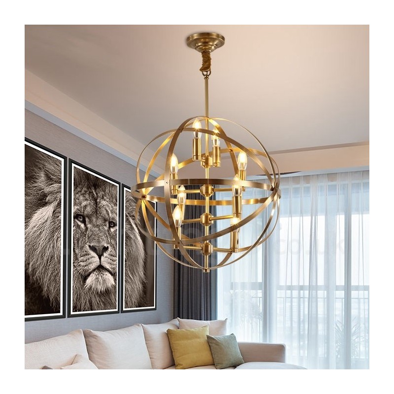 8 Light Retro Rustic Luxury Brass Pendant Lamp Chandelier