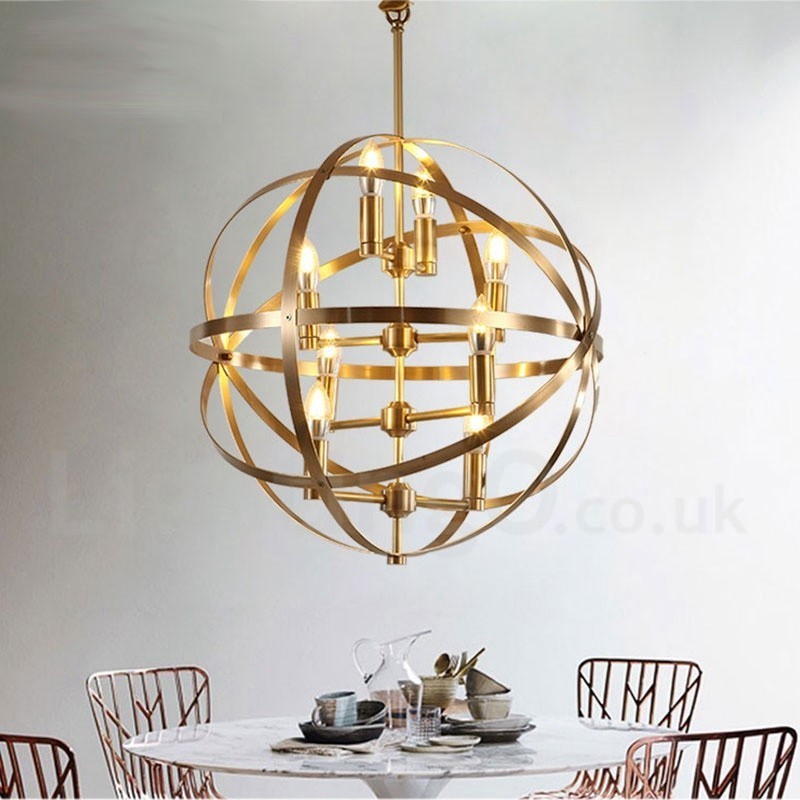 8 Light Retro Rustic Luxury Brass Pendant Lamp Chandelier