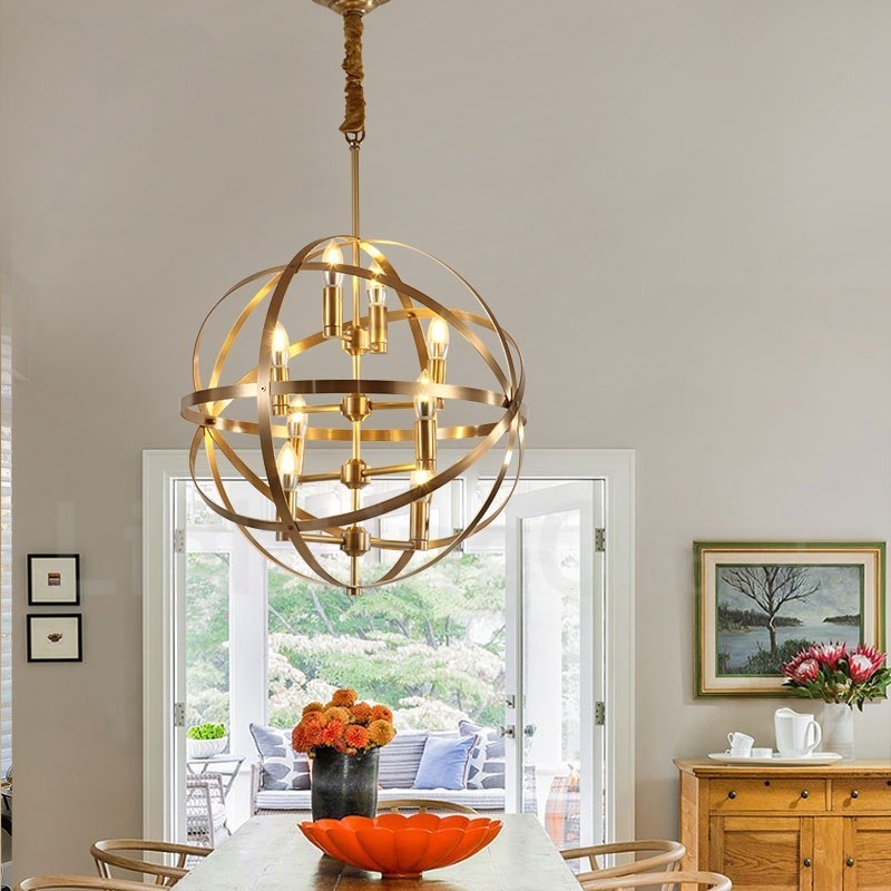 8 Light Retro Rustic Luxury Brass Pendant Lamp Chandelier