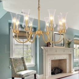 8 Light Retro Rustic Luxury Brass Pendant Lamp Chandelier with Glass Shade