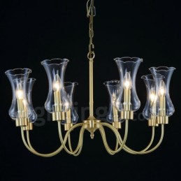 8 Light Retro Rustic Luxury Brass Pendant Lamp Chandelier with Glass Shade