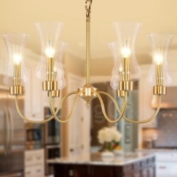 6 Light Retro Rustic Luxury Brass Pendant Lamp Chandelier with Glass Shade