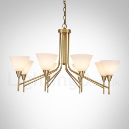 8 Light Retro Rustic Luxury Brass Pendant Lamp Chandelier with Glass Shade