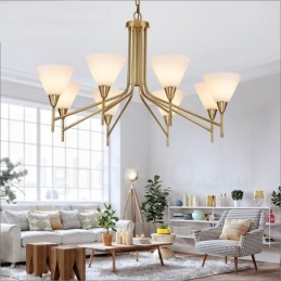 8 Light Retro Rustic Luxury Brass Pendant Lamp Chandelier with Glass Shade