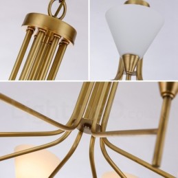 8 Light Retro Rustic Luxury Brass Pendant Lamp Chandelier with Glass Shade