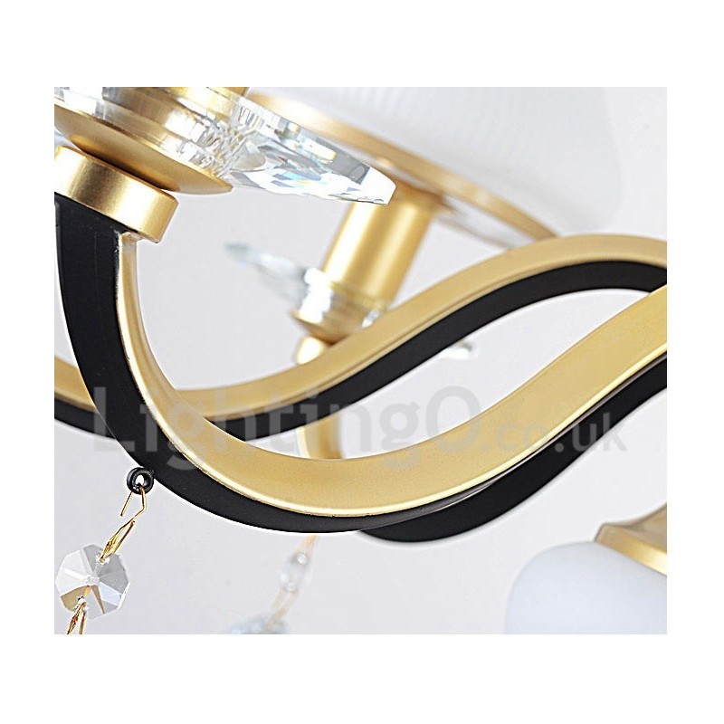 8 Light Retro Rustic Luxury Crystal Pendant Lamp Chandelier with Glass Shade