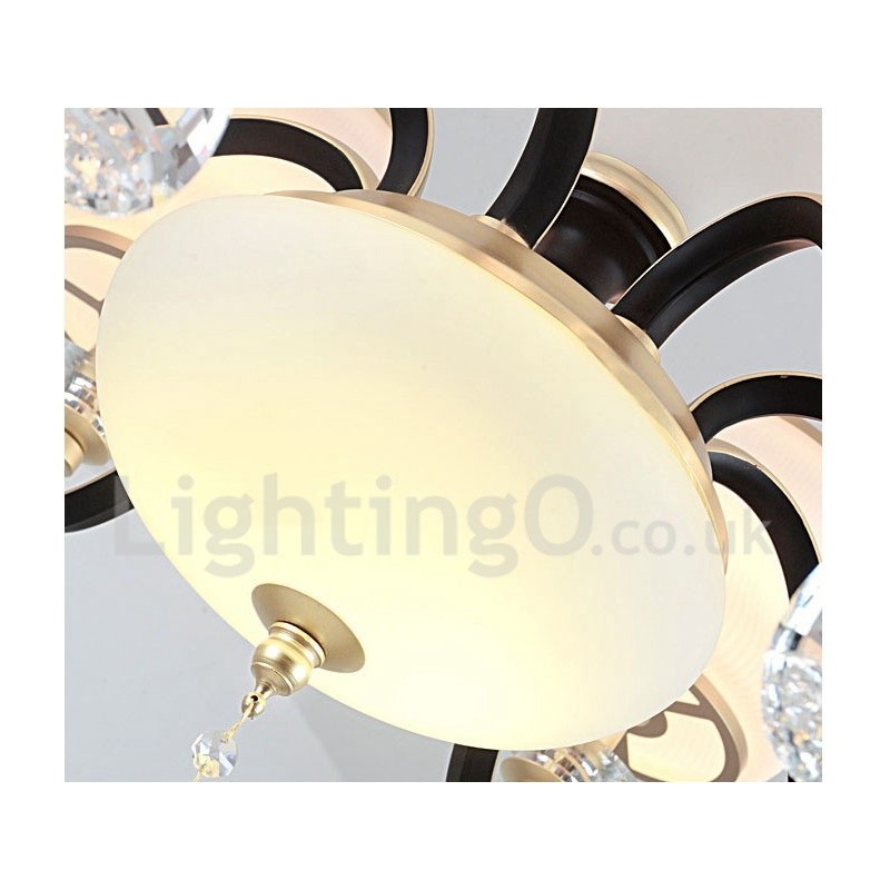 8 Light Retro Rustic Luxury Crystal Pendant Lamp Chandelier with Glass Shade