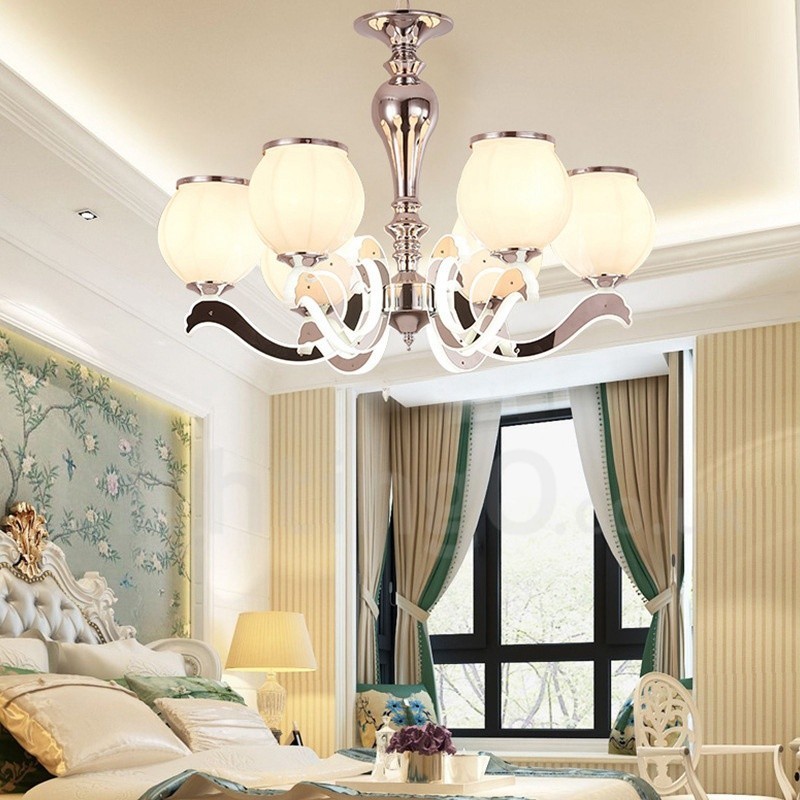 6 Light Modern Contemporary Luxury Pendant Lamp Chandelier with Glass Shade