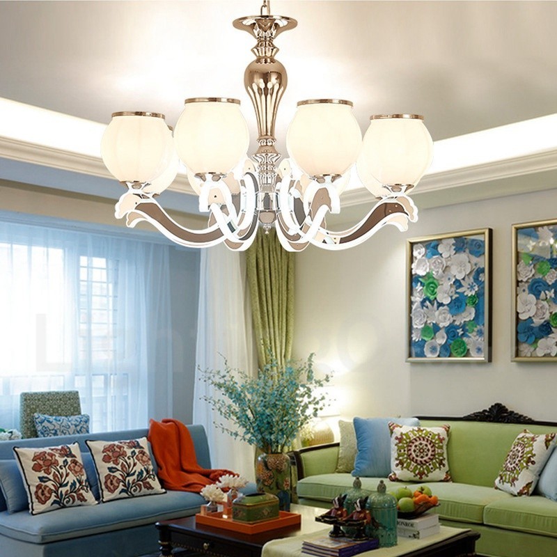 8 Light Modern Contemporary Luxury Pendant Lamp Chandelier with Glass Shade