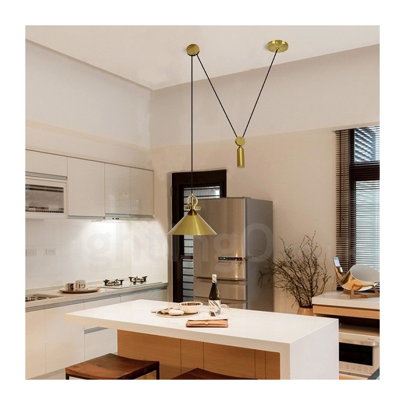 Pure Copper Modern Contemporary Nordic Style Rise and Fall Pendant Light Brass Ceiling Lamp