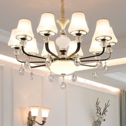 Modern Contemporary Retro Luxury Crystal Pendant Lamp Chandelier with Glass Shade
