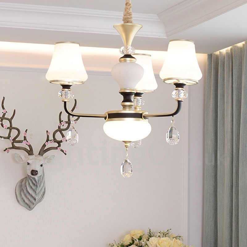 Modern Contemporary Retro Luxury Crystal Pendant Lamp Chandelier with Glass Shade