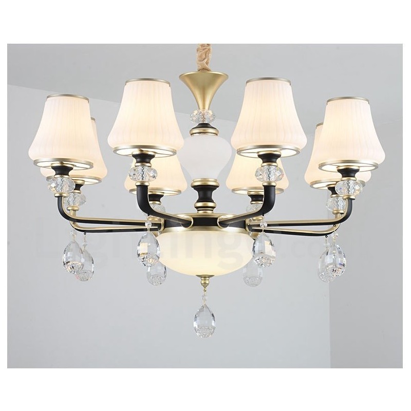 Modern Contemporary Retro Luxury Crystal Pendant Lamp Chandelier with Glass Shade