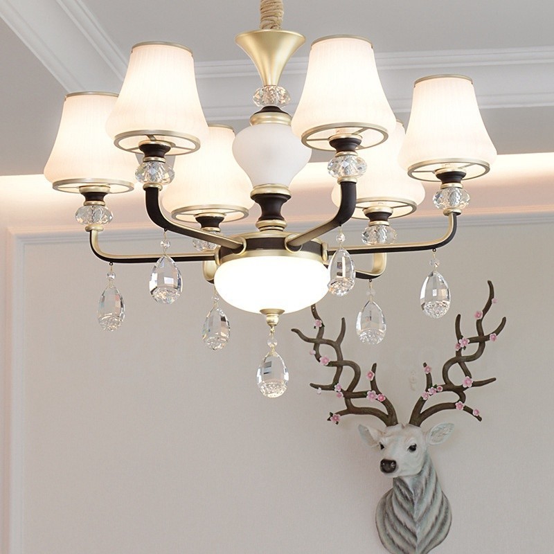 Modern Contemporary Retro Luxury Crystal Pendant Lamp Chandelier with Glass Shade