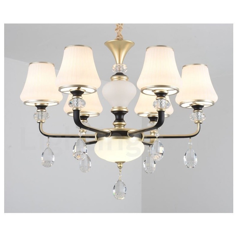Modern Contemporary Retro Luxury Crystal Pendant Lamp Chandelier with Glass Shade