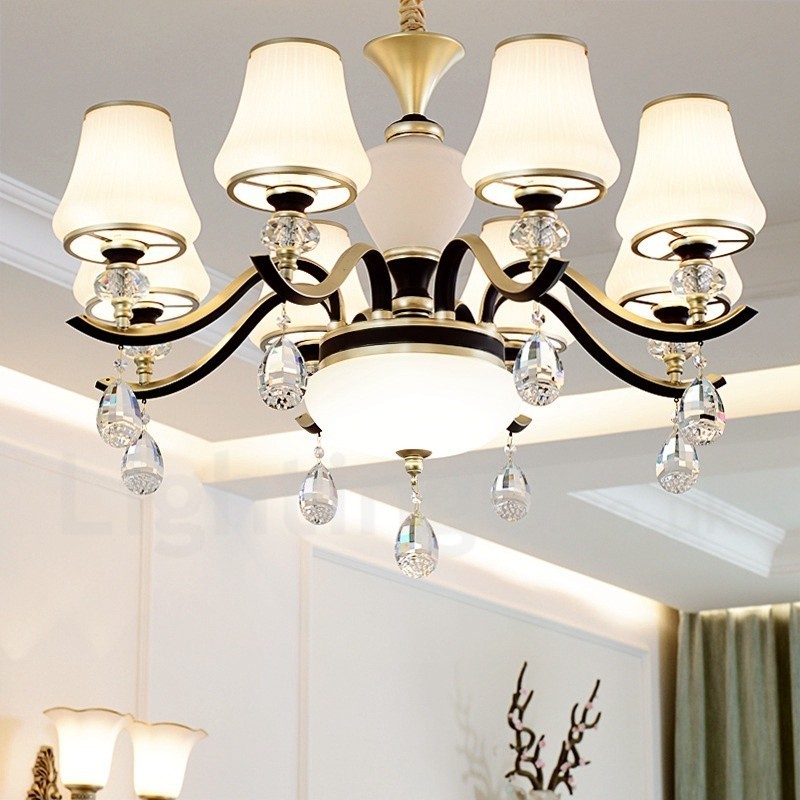 Modern Contemporary Retro Luxury Crystal Pendant Lamp Chandelier with Glass Shade