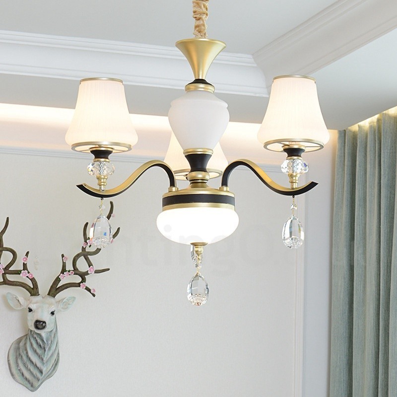 Modern Contemporary Retro Luxury Crystal Pendant Lamp Chandelier with Glass Shade