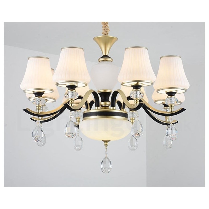 Modern Contemporary Retro Luxury Crystal Pendant Lamp Chandelier with Glass Shade