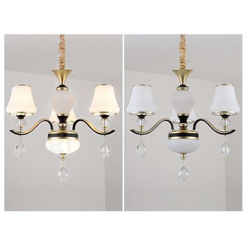 Modern Contemporary Retro Luxury Crystal Pendant Lamp Chandelier with Glass Shade