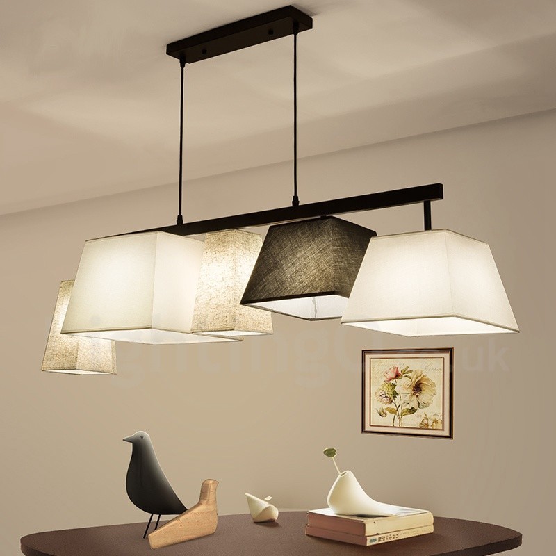 Modern Contemporary 5 Light Steel Pendant Light with Fabric Shade