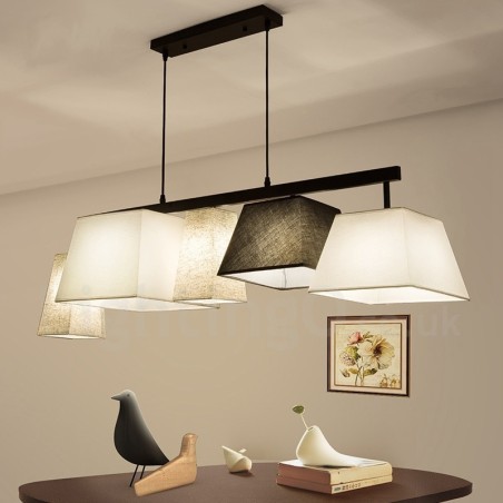 Modern Contemporary 5 Light Steel Pendant Light with Fabric Shade