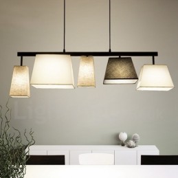 Modern Contemporary 5 Light Steel Pendant Light with Fabric Shade