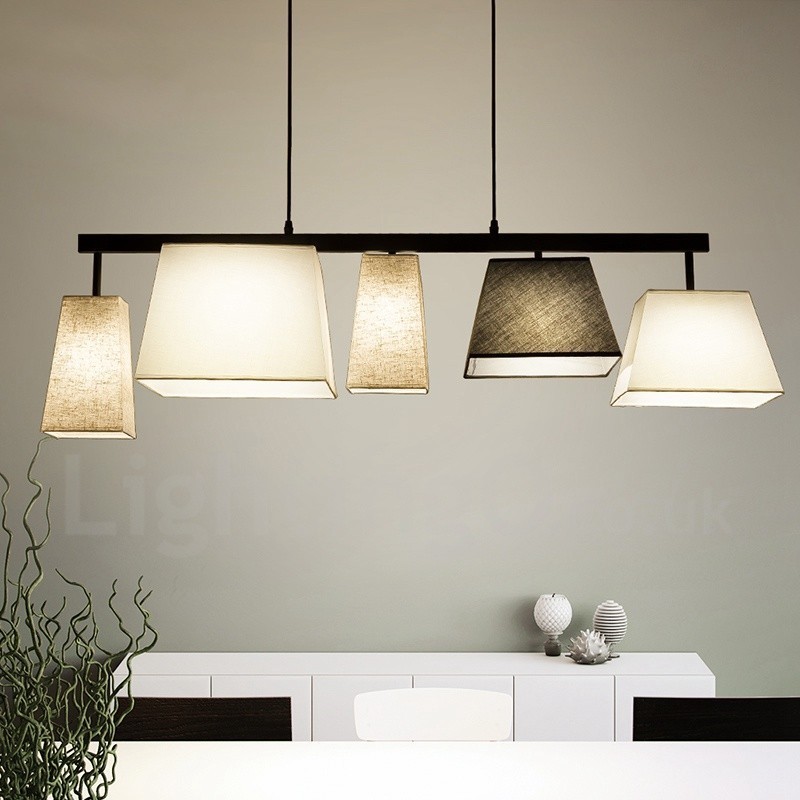 Modern Contemporary 5 Light Steel Pendant Light with Fabric Shade
