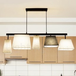 Modern Contemporary 5 Light Steel Pendant Light with Fabric Shade