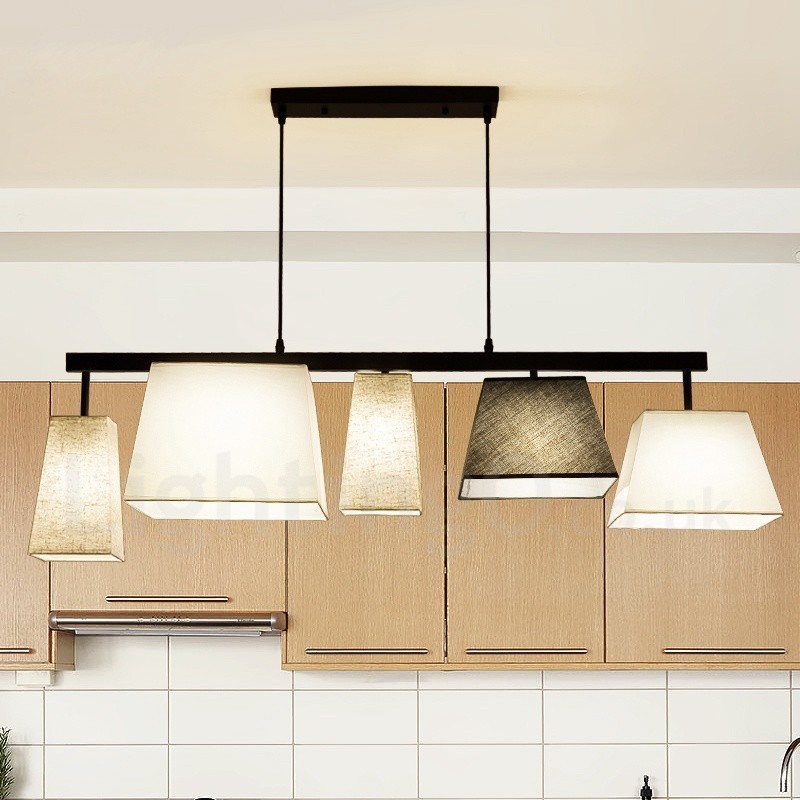 Modern Contemporary 5 Light Steel Pendant Light with Fabric Shade