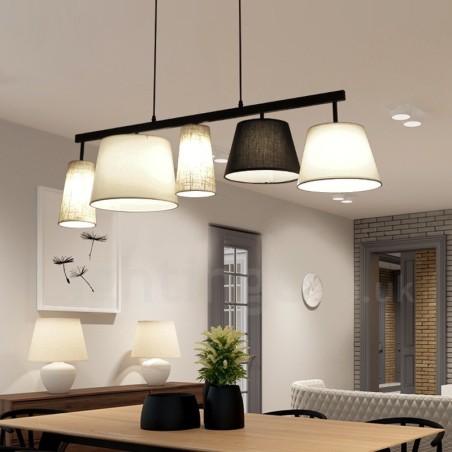 Modern Contemporary 5 Light Steel Pendant Light with Fabric Shade