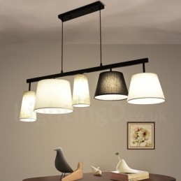 Modern Contemporary 5 Light Steel Pendant Light with Fabric Shade