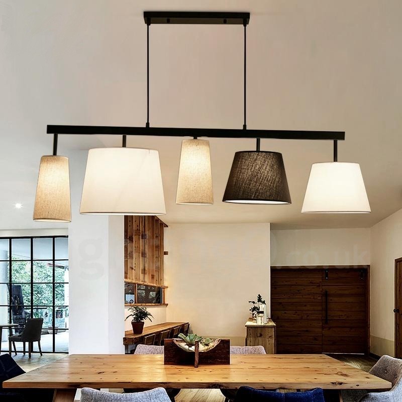 Modern Contemporary 5 Light Steel Pendant Light with Fabric Shade
