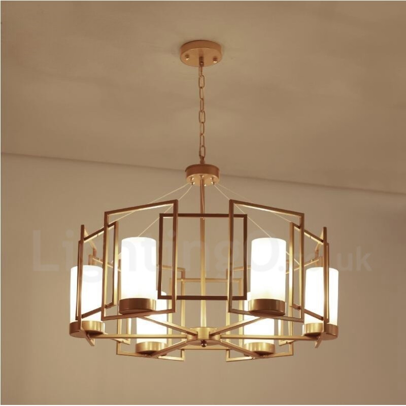 Modern Contemporary 6 Light Brass Pendant Light with Glass Shade