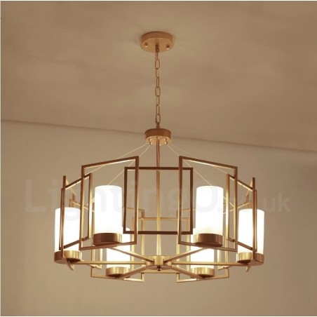 Modern Contemporary 6 Light Brass Pendant Light with Glass Shade