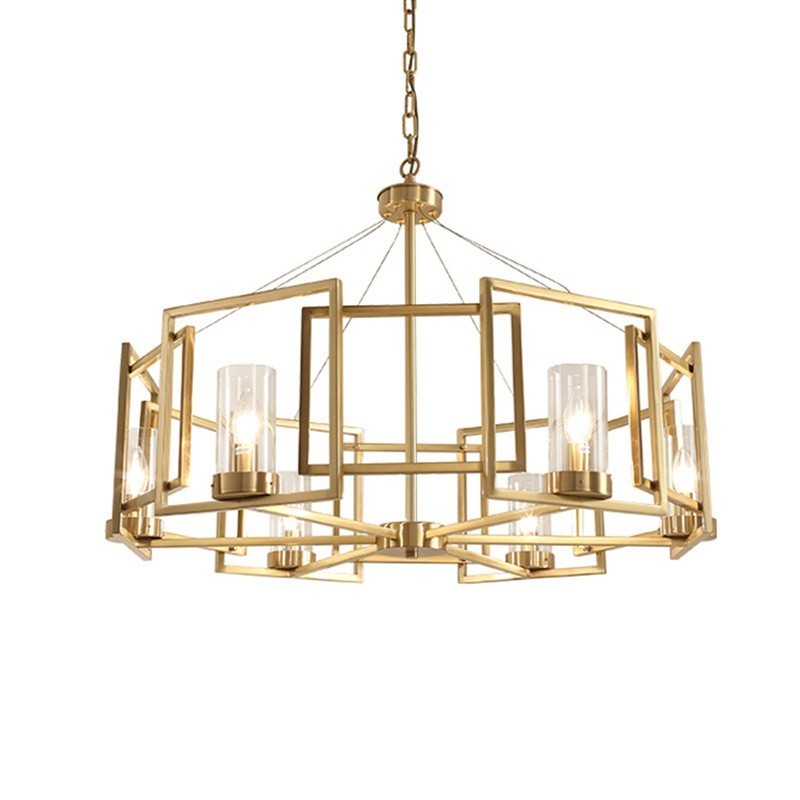 Modern Contemporary 6 Light Brass Pendant Light with Glass Shade