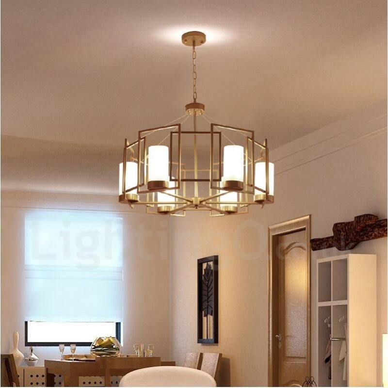 Modern Contemporary 6 Light Brass Pendant Light with Glass Shade