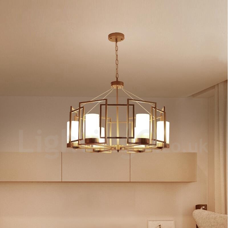 Modern Contemporary 6 Light Brass Pendant Light with Glass Shade