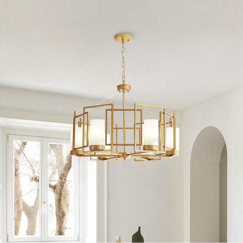 Modern Contemporary 6 Light Brass Pendant Light with Glass Shade