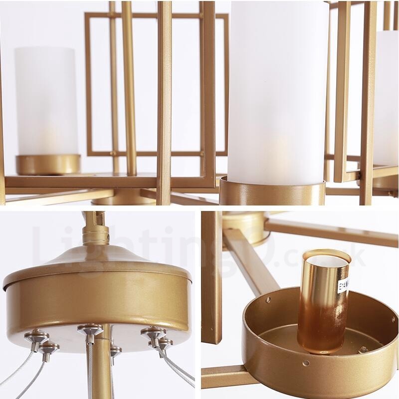 Modern Contemporary 6 Light Brass Pendant Light with Glass Shade