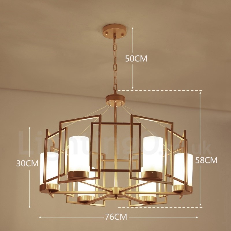 Modern Contemporary 6 Light Brass Pendant Light with Glass Shade