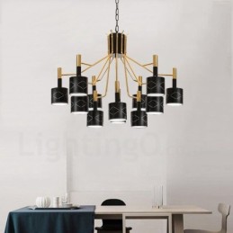 Modern Contemporary 12 Light Steel Chandelier with Steel Shade