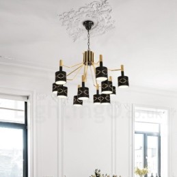 Modern Contemporary 12 Light Steel Chandelier with Steel Shade