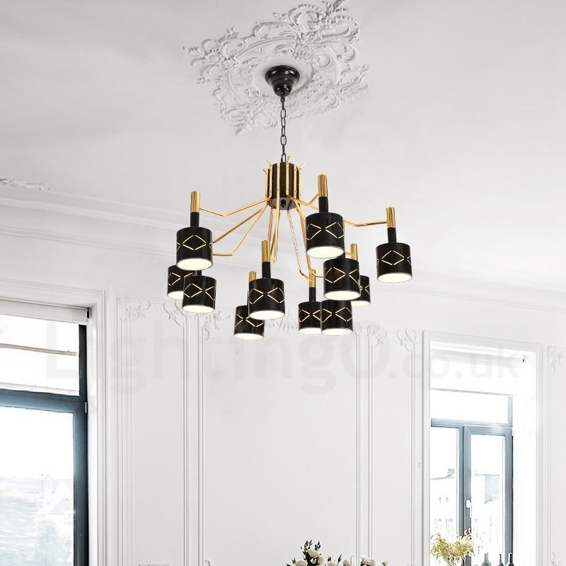 Modern Contemporary 12 Light Steel Chandelier with Steel Shade