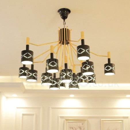 Modern Contemporary 15 Light Steel Chandelier with Steel Shade