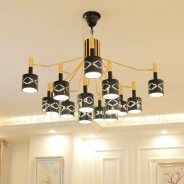 Modern Contemporary 15 Light Steel Chandelier with Steel Shade