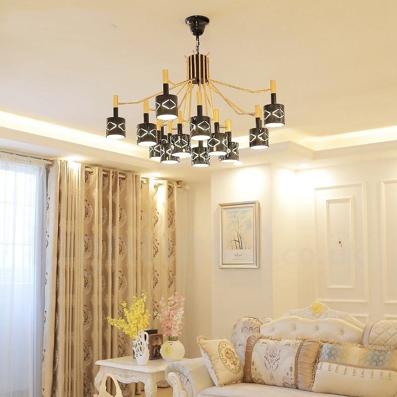 Modern Contemporary 15 Light Steel Chandelier with Steel Shade