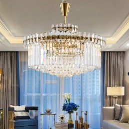 Modern Contemporary 9 Light Steel Pendant Light with Crystal Shade