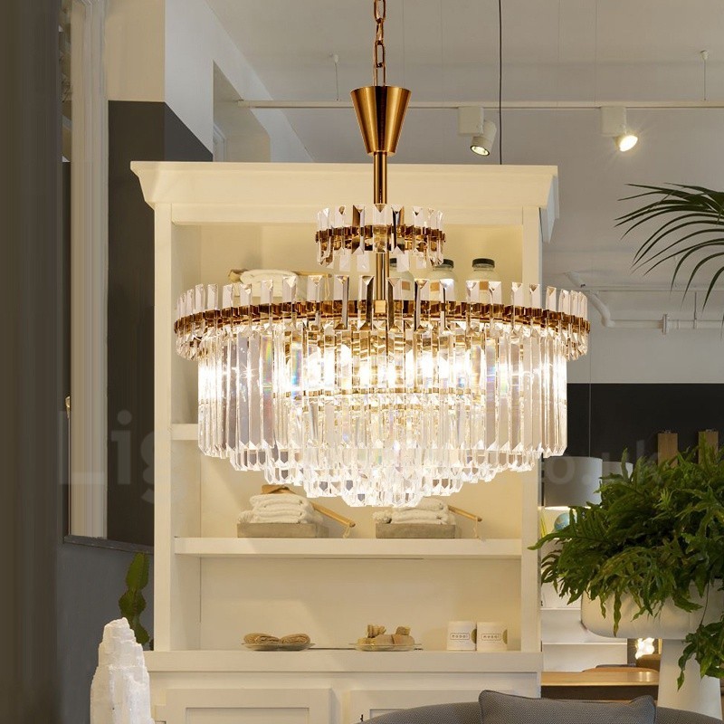 Modern Contemporary 9 Light Steel Pendant Light with Crystal Shade