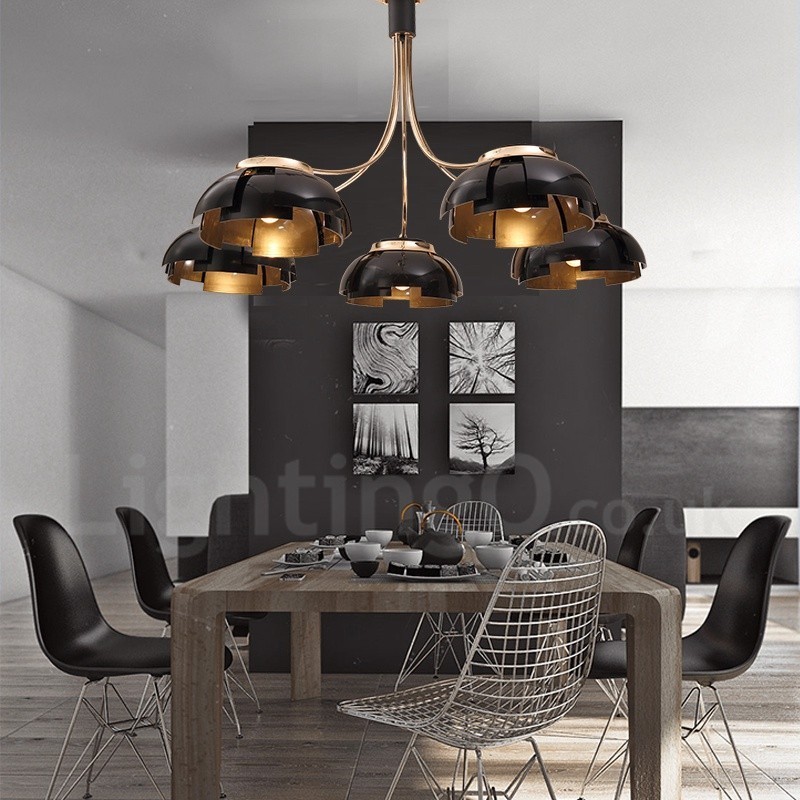 Modern Contemporary 5 Light Steel Chandelier with Acrylic Shade